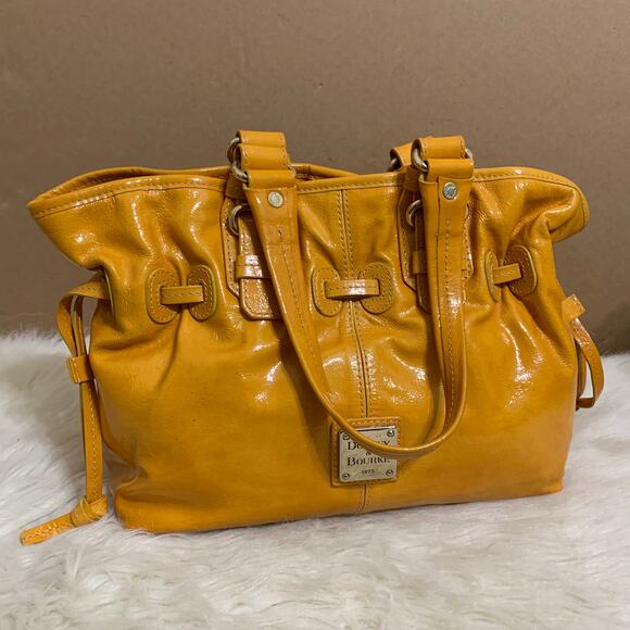DOONEY & BOURKE Vintage Orange Yellow Small Patent Leather CHIARA D/S Satchel - Picture 16 of 16